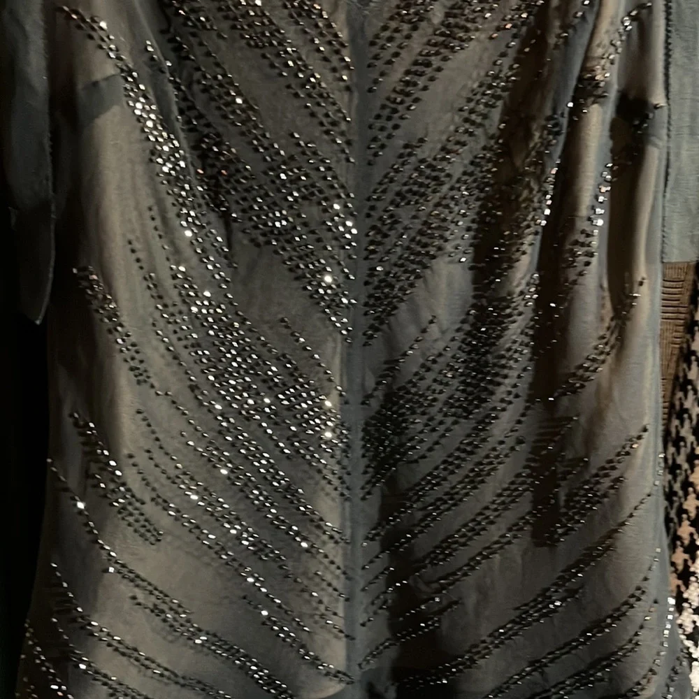 Express vintage Y2K double V black sheer lined & beaded cocktail tank top - Picture 3 of 6